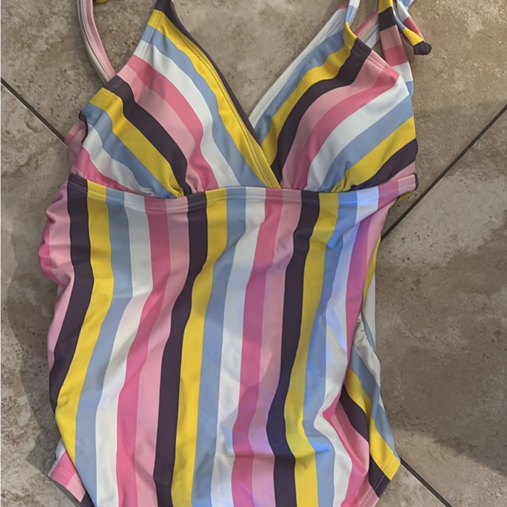 Colorful Striped Maternity Swimsuit